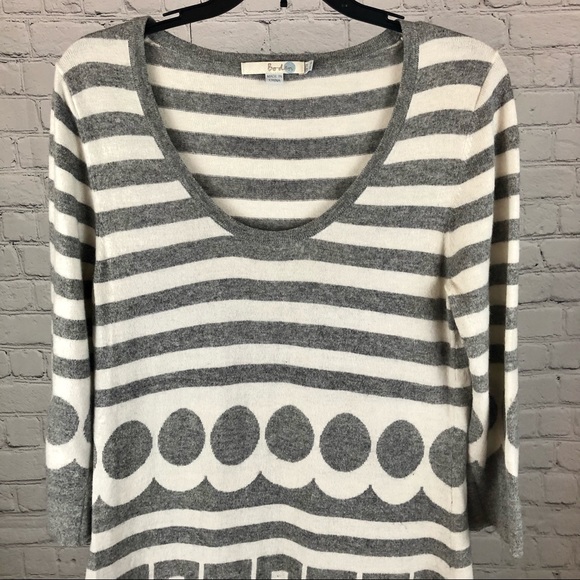 Boden gray and white cotton/cashmere blend dress with stripes/geometric shapes - Picture 8 of 14